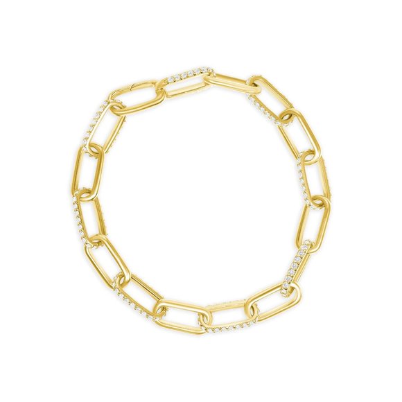 Paperclip Diamond Crafted 14K (or 18k upon request) Gold Link Bracelet - Picture 4 of 5